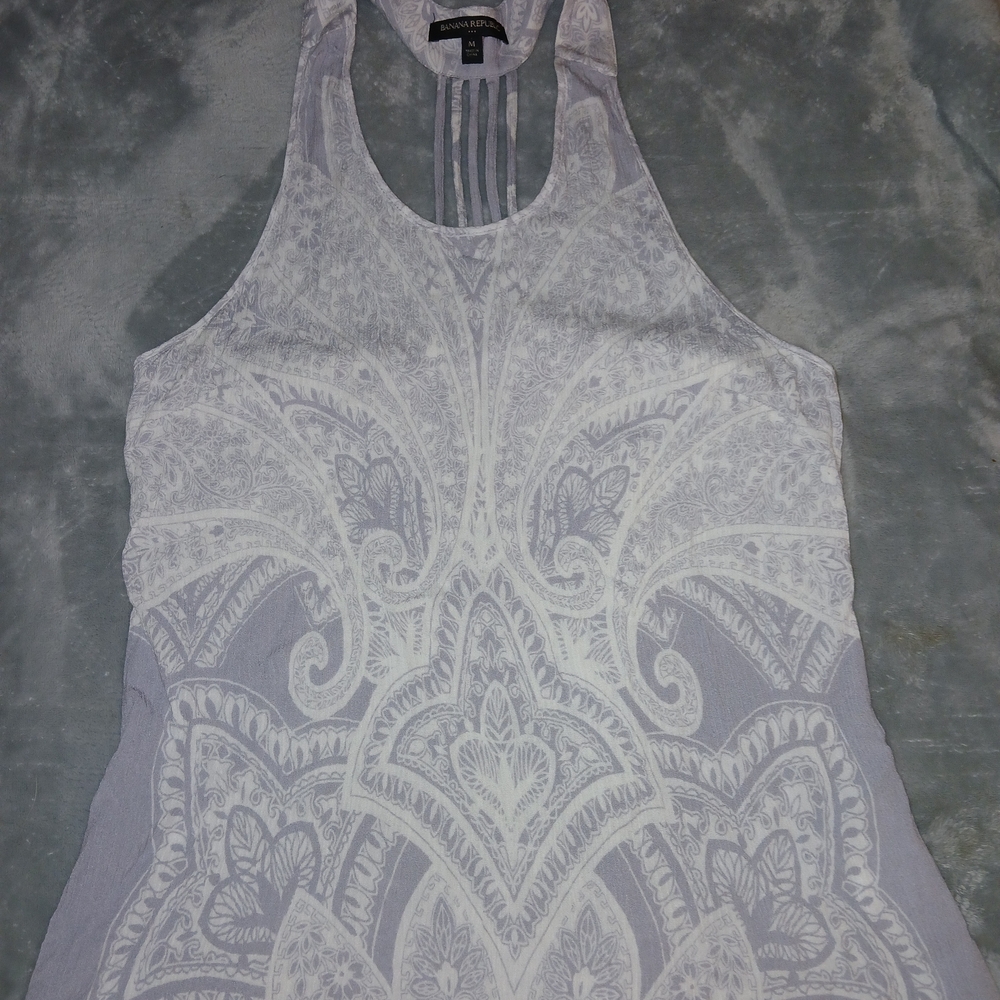 Banana Republic Lilac And Cream Paisley Patterned Tank Top Sz M EUC